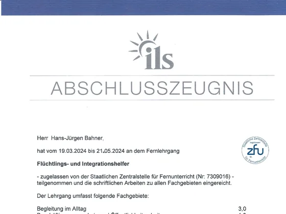 Vorschau: Abschlusszeugnis „Flüchtlings- und Integrationshelfer“
